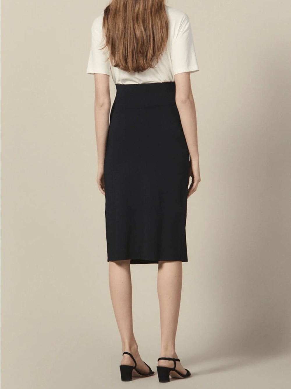 Sandro - High-Rise Black Midi Skirt with Gold Button Stretch Sz(1)Small 2-4 - Picture 3 of 6
